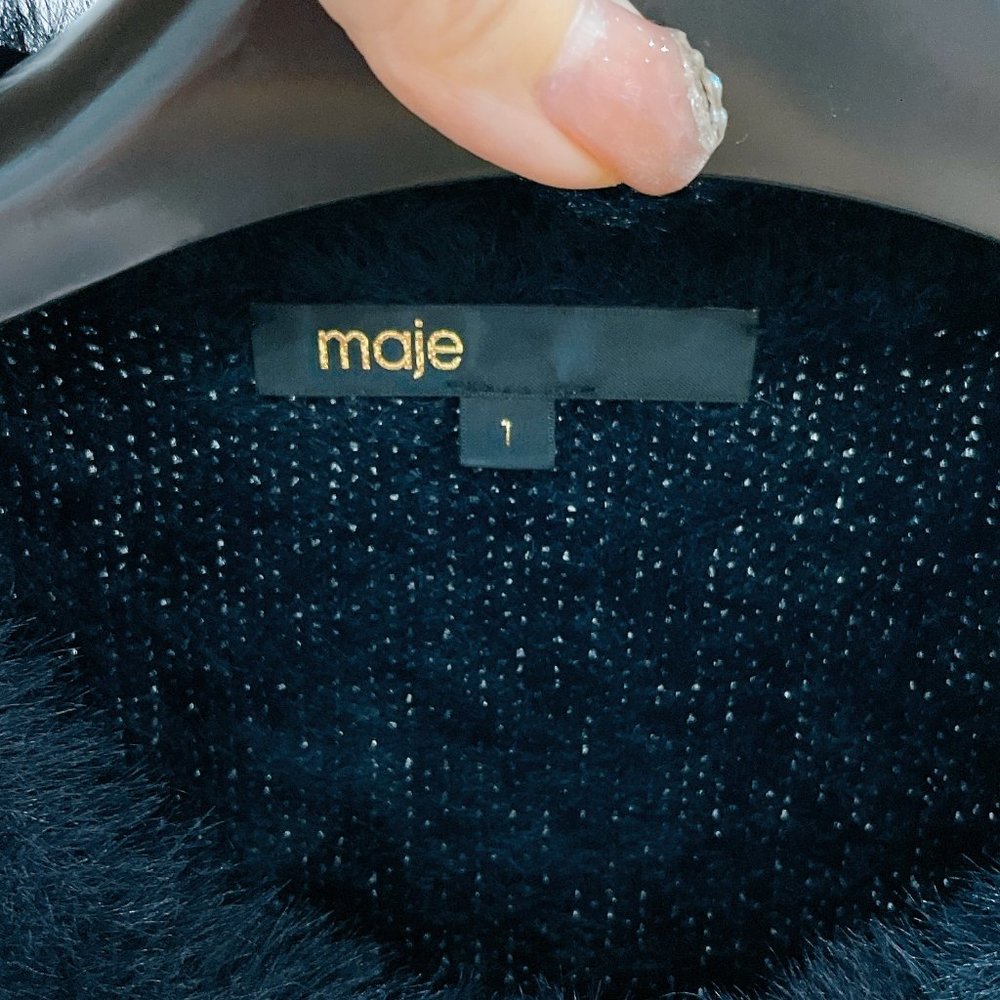 98% NEW MAJE BLACK FUR SWEATER, WITH BOW - Picture 7 of 9